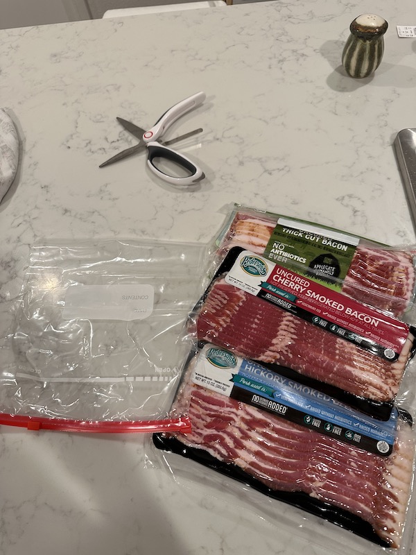 3 packs of unopened bacon