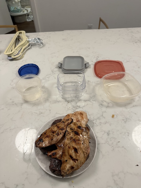 meat next to containers