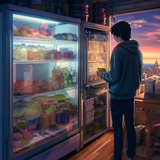 guy looking in fridge