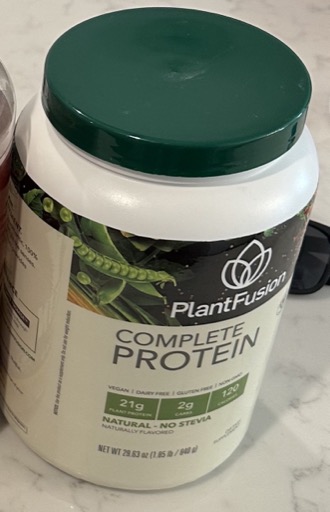 A bottle of plant-based protein